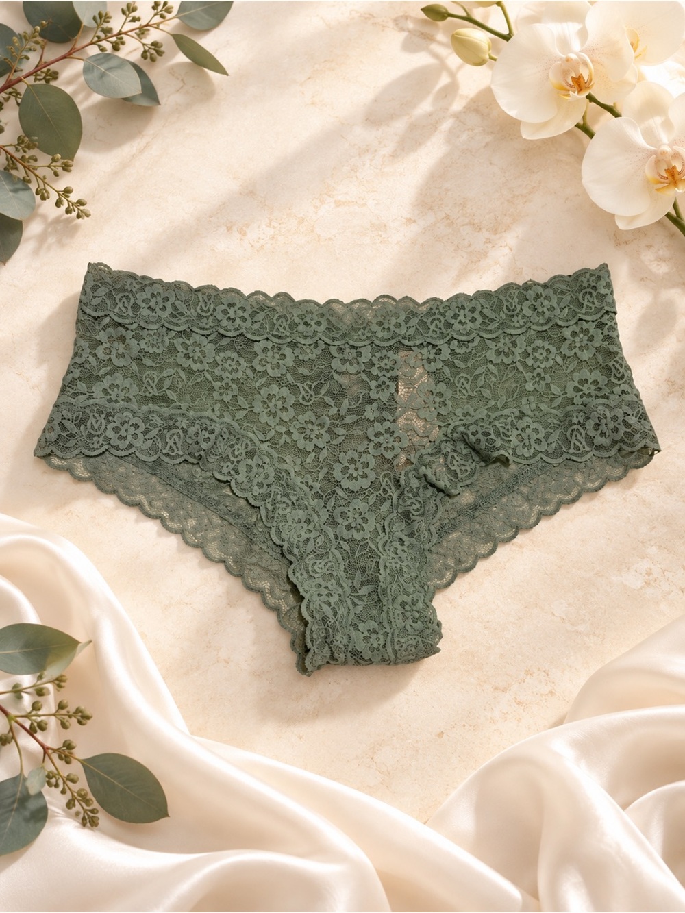 NWT Victoria’s Secret Sage Floral Lace Cheeky Panty Size Large